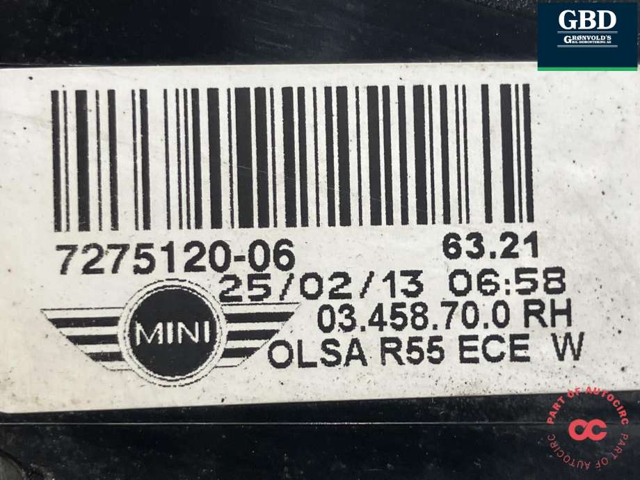 Baklykt høyre til Mini One/Cooper 2007-2014 (R55-57) (R55-57) (63 21 7 275 120|7275120-06|)