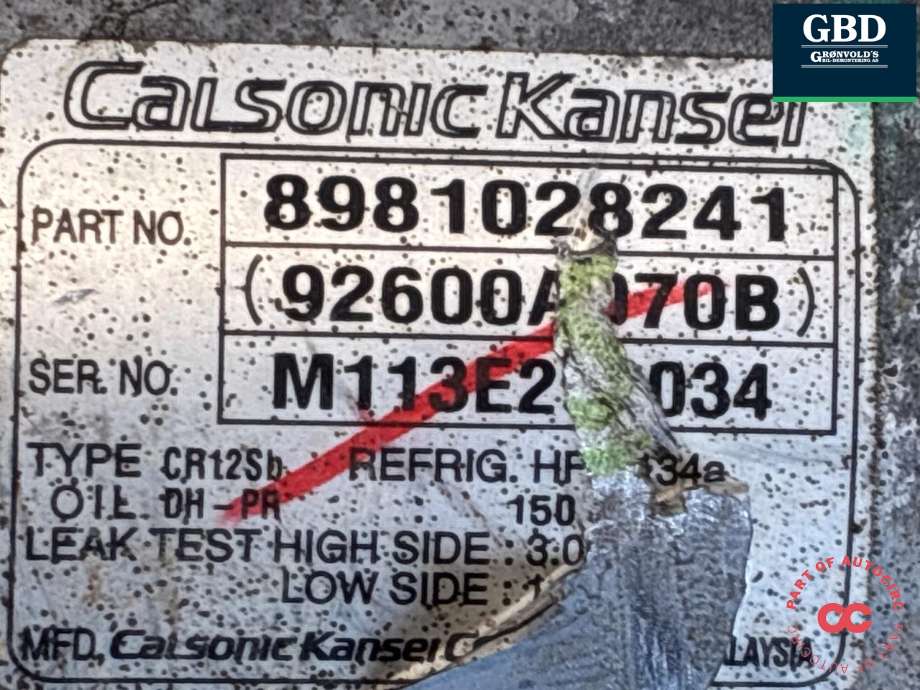 Aircondition kompressor til Isuzu D-Max 2012-2017 (Type II, Fase 1) (8981028241|)