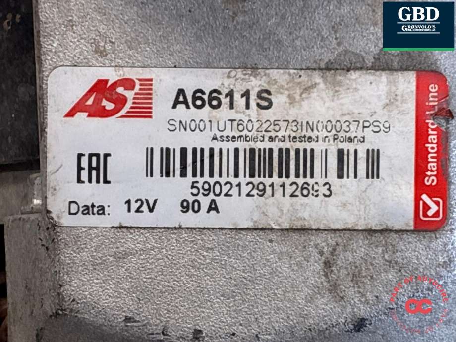 Dynamo diesel til Isuzu D-Max 2012-2017 (Type II, Fase 1)  (8982290711|5902129112693|A6611S)
