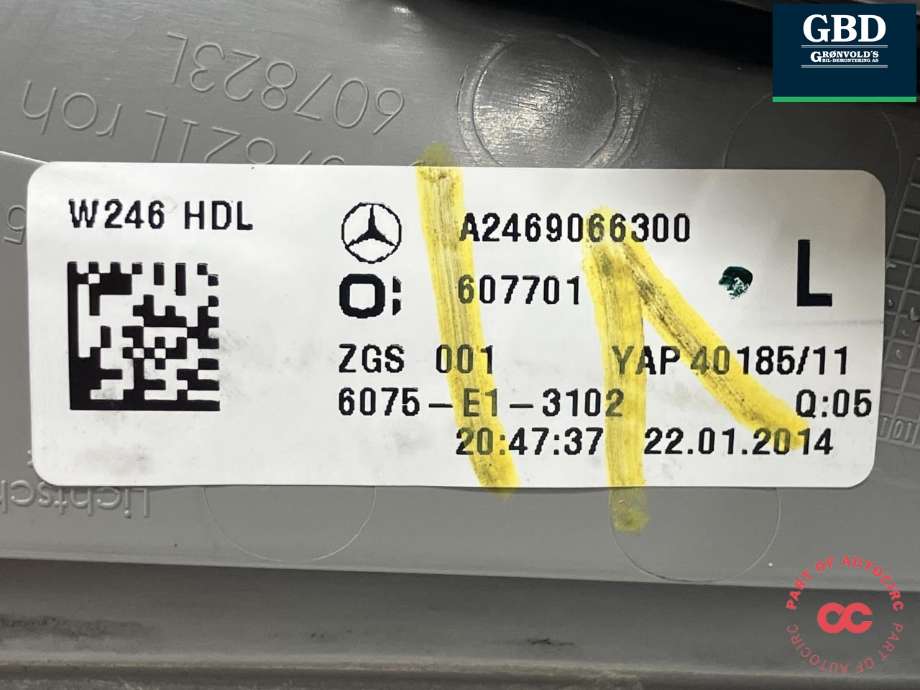 Baklykt venstre indre til Mercedes B-Klasse 2011-2018 (W246) (W246) (A 246 906 63 00|607701|)
