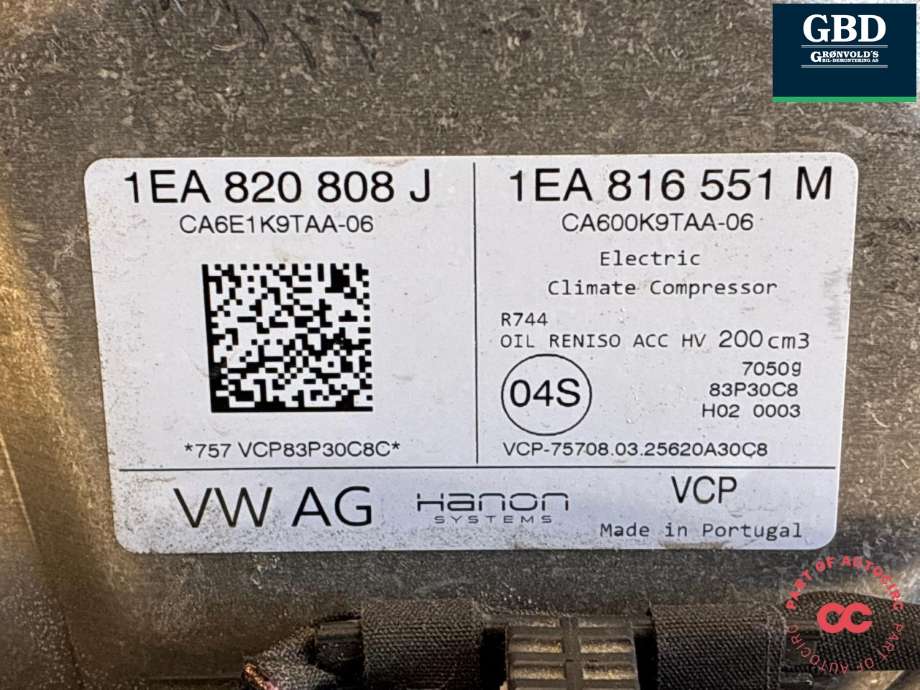 Aircondition kompressor elbil til Ford Capri 2024-->>  (2781169|VWR2KA-19D623-BH|1EA 820 808 J|  1EA 816 551 M)