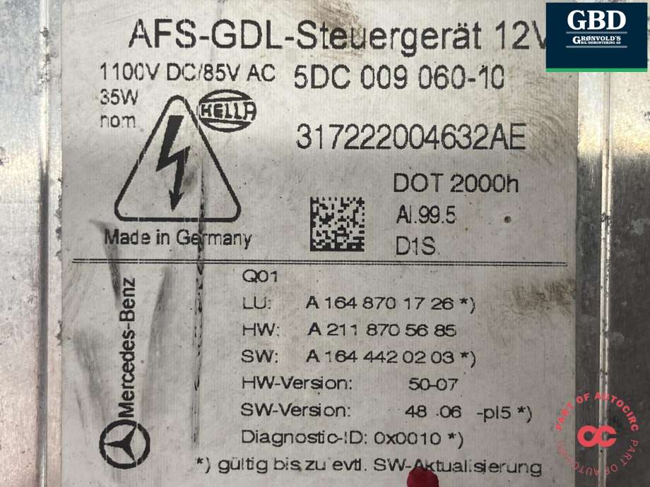 Styreenhet xenon/ballast til Mercedes ML 2005-2011 (W164) (W164) (|A 164 870 17 26|5DC 009 060 - 10)