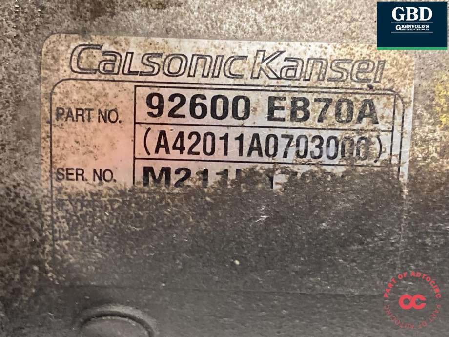 Aircondition kompressor til Nissan Navara 2010-2015 (Fase 2) (D40) (D40) (|92600 EB70A)