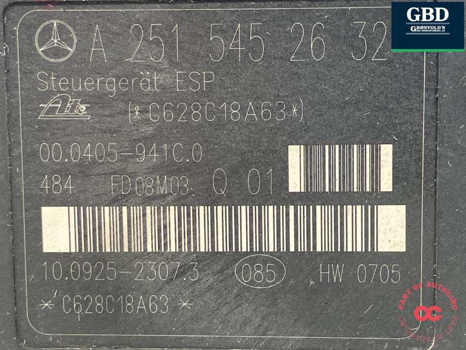 ABS sentral til Mercedes R-Klasse 2006-2013 (W251) (W251) (ATE|A 251 545 37 32|A 251 545 26 32|A 251 431 05 12)