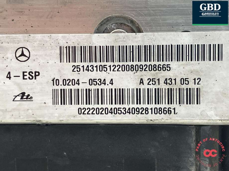 ABS sentral til Mercedes R-Klasse 2006-2013 (W251) (W251) (ATE|A 251 545 37 32|A 251 545 26 32|A 251 431 05 12)
