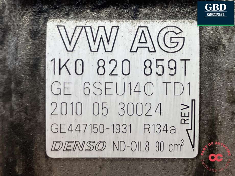 Aircondition kompressor til VW Golf, Plus/Cross 2009-2013 (Fase 2)  (DENSO|1K0 820 859 T|GE447150-1931)