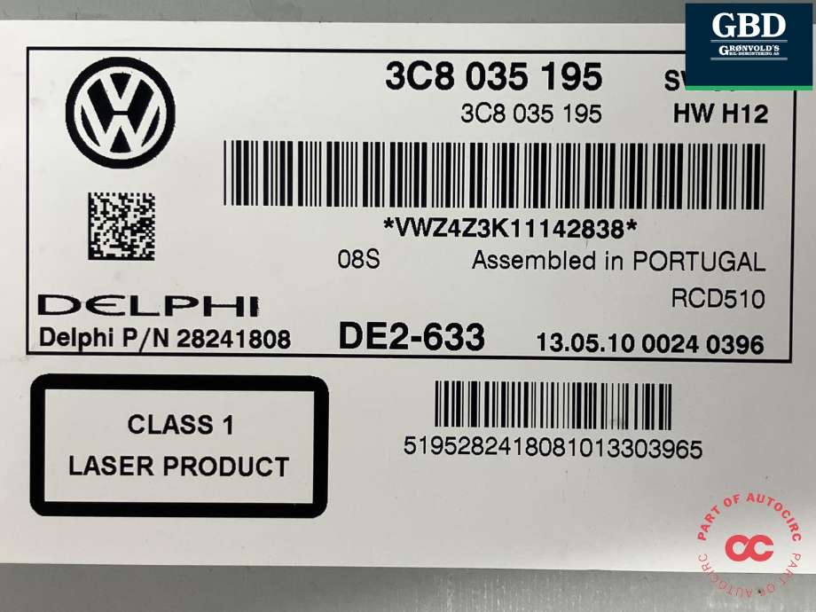 Bilstereo til VW Golf, Plus/Cross 2009-2013 (Fase 2) (DELPHI|1T0 057 680 K|3C8 035 195|28241808)