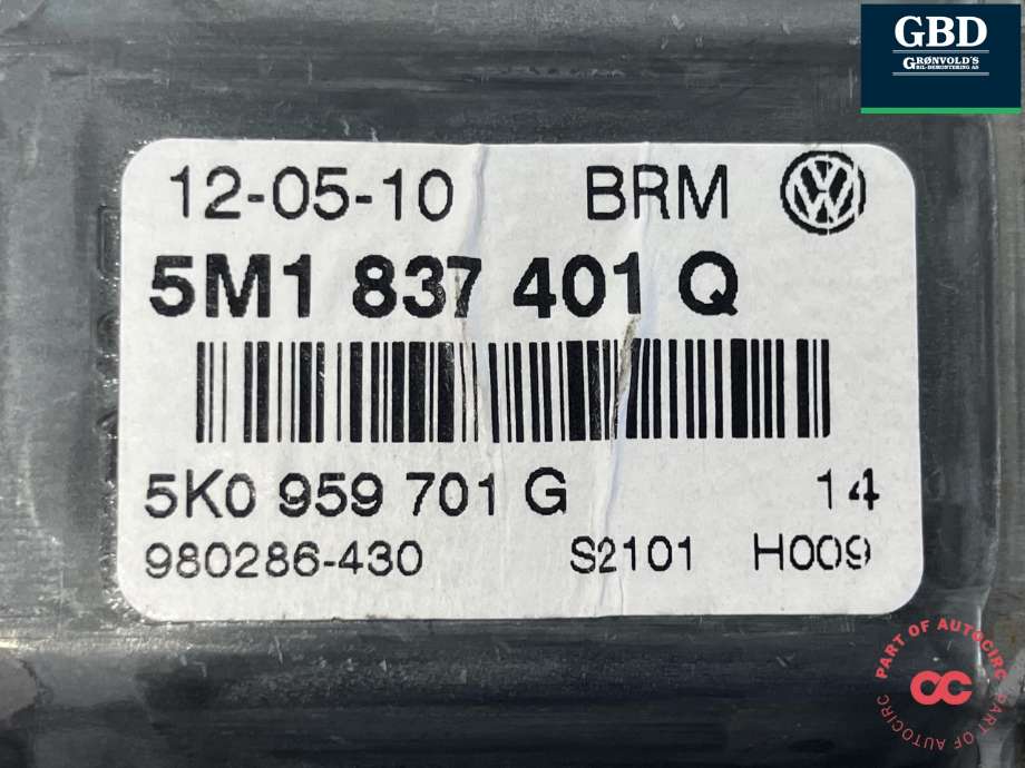 Ruteheis, kun motor, venstre foran til VW Golf, Plus/Cross 2009-2013 (Fase 2)  (5K0 959 701 G|5M1 837 401 Q|980286-430)