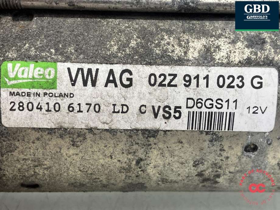 Starter til VW Golf, Plus/Cross 2009-2013 (Fase 2) (VALEO|02Z 911 023 G|D6GS11|)