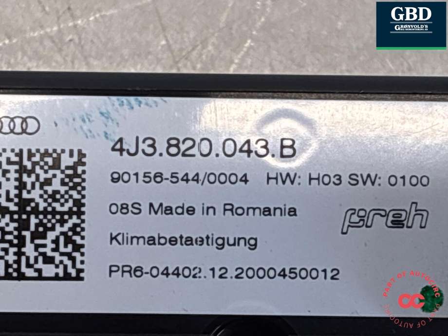 Varmeapparat betjening til Audi e-tron GT 2021-->> (4J3 820 043 H|4J3 820 043 B|)