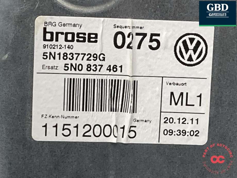 Ruteheis venstre foran til VW Tiguan 2011-2016 (Type I, Fase 2)