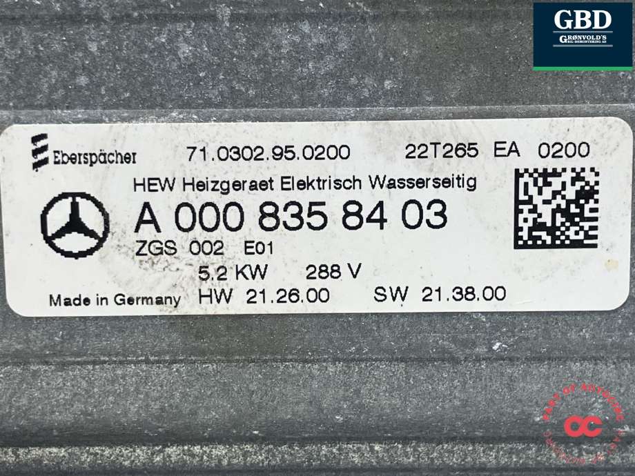 Batterivarmer/kjøl til Mercedes EQC 2019-->> (EBERSPACHER|A 167 835 42 00|A 000 835 84 03|71.0302.95.0200)