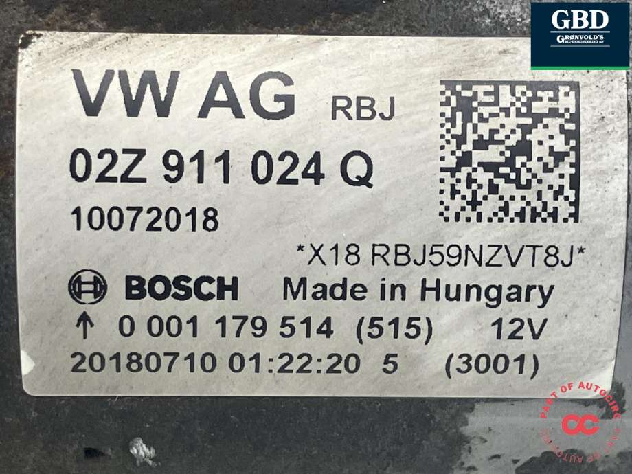 Starter til VW T-Roc 2017-->>  (BOSCH|02Z 911 022 C|02Z 911 024 Q|0 001 179 514| 02Z911024)