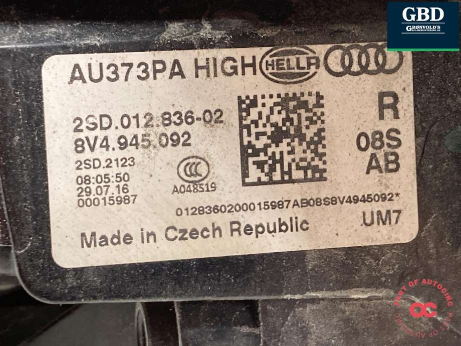 Baklykt høyre ytre til Audi A3 2016-2020 (Type III, Fase 2)  (8V4 945 092 B|8V4 945 092|)
