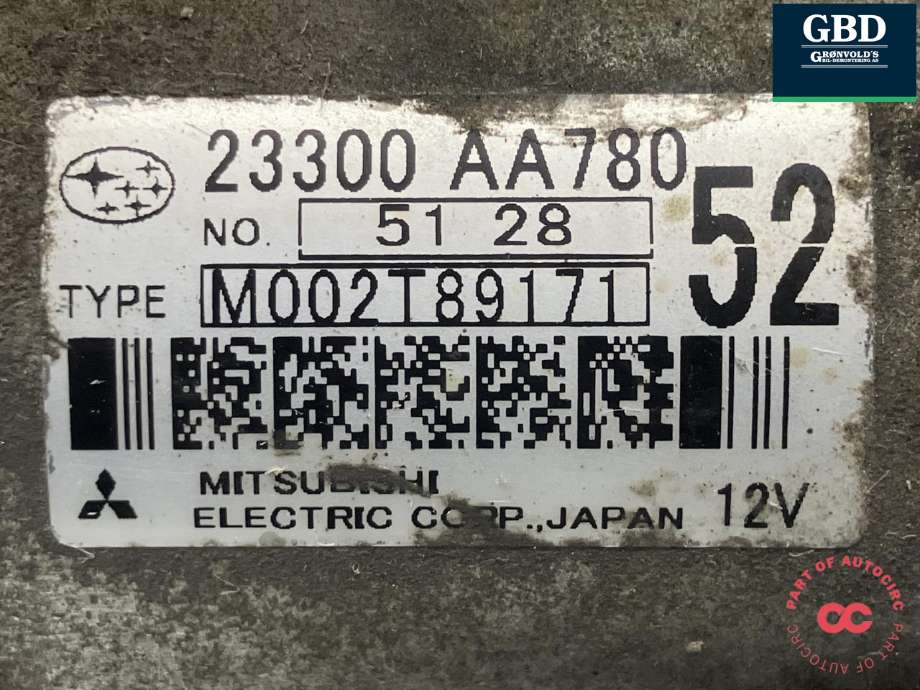 Starter diesel til Subaru Forester 2013-2019 (Type IV)  (MITSUBISHI|23300AA780|23300 AA780|M002T89171)