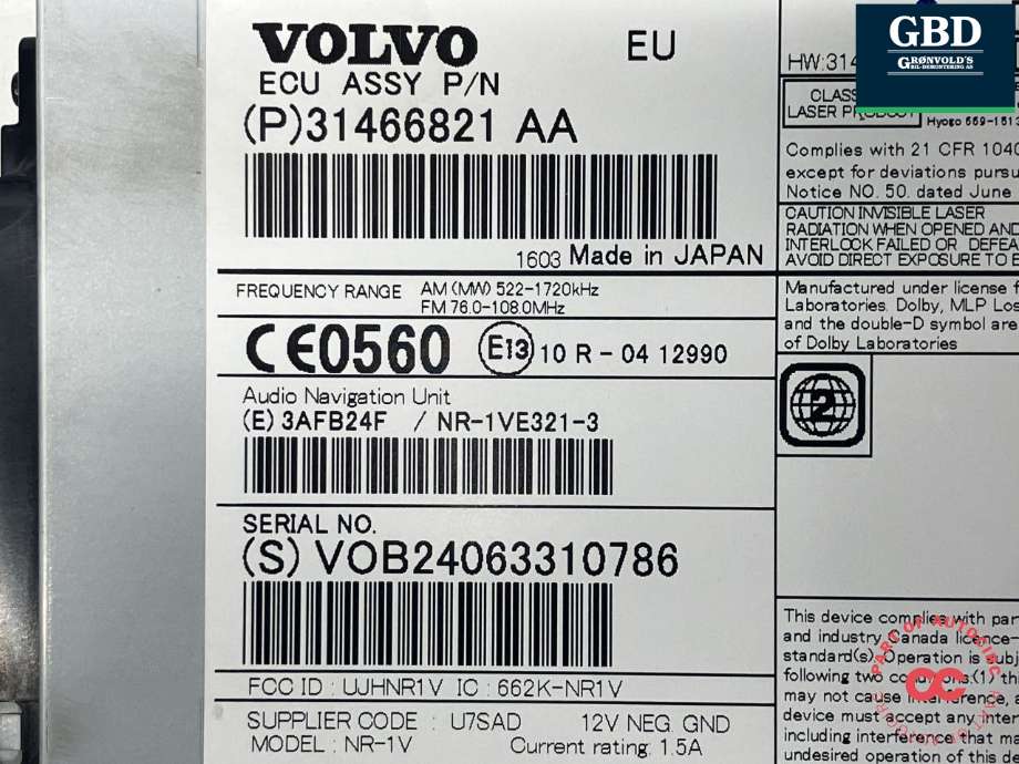 Bilstereo navigasjon til Volvo XC70 2014-2016 (Type II, Fase 2)  (MITSUBISHI||31466821|31433368)