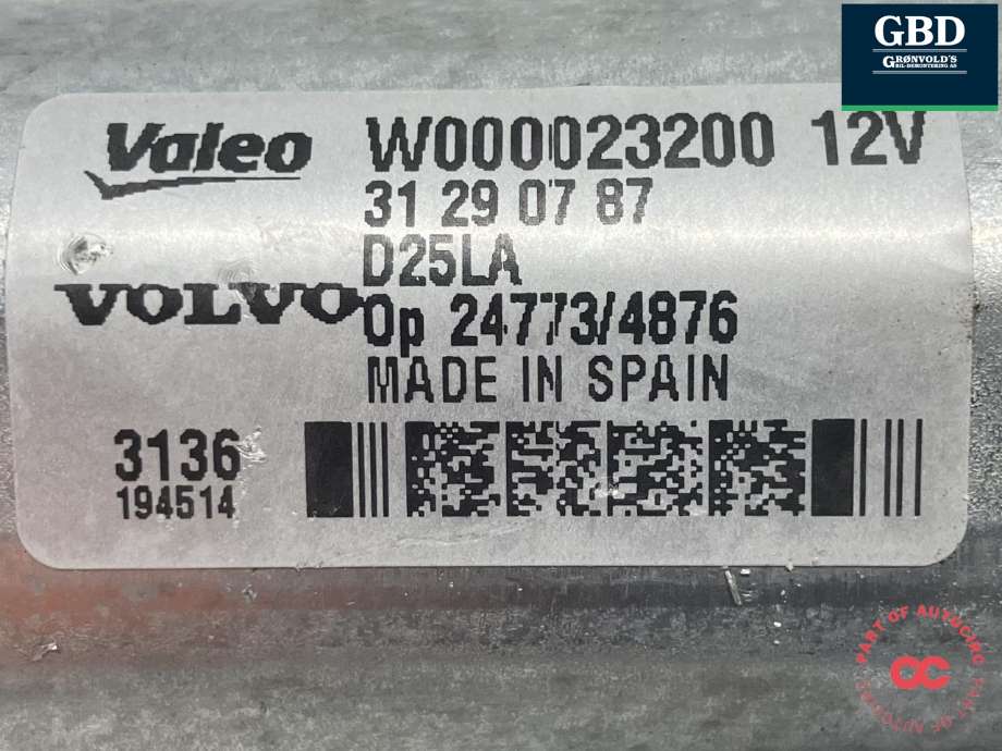 Viskermotor bakrute til Volvo XC70 2014-2016 (Type II, Fase 2) (VALEO|31290787|W000023200)