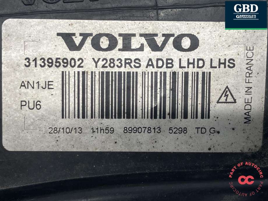 Frontlykt venstre xenon til Volvo V60 2010-2013 (Type I, Fase 1) (VALEO||31395902|89907813)