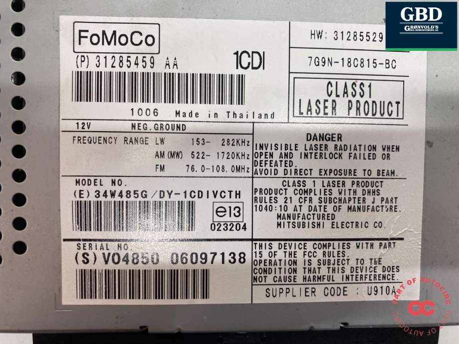 Bilstereo til Volvo V70 2007-2013 (Type III, Fase 1) (|31285459 AA)