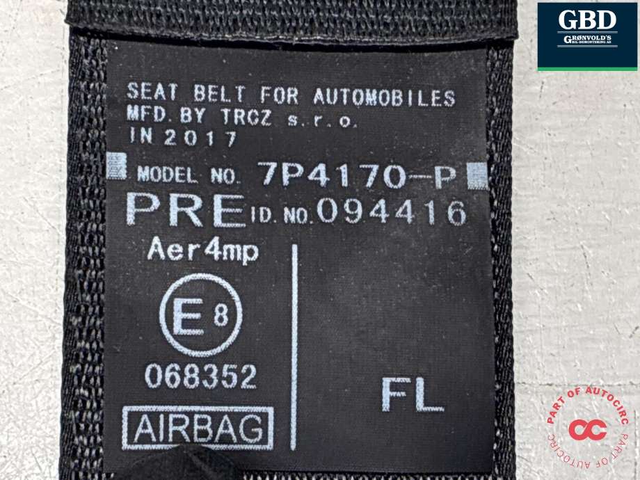 Sikkerhetsbelte foran venstre til Toyota Auris 2015-2019 (Type II, Fase 2) (7322002610C0|7P4170-P|E8 068352)