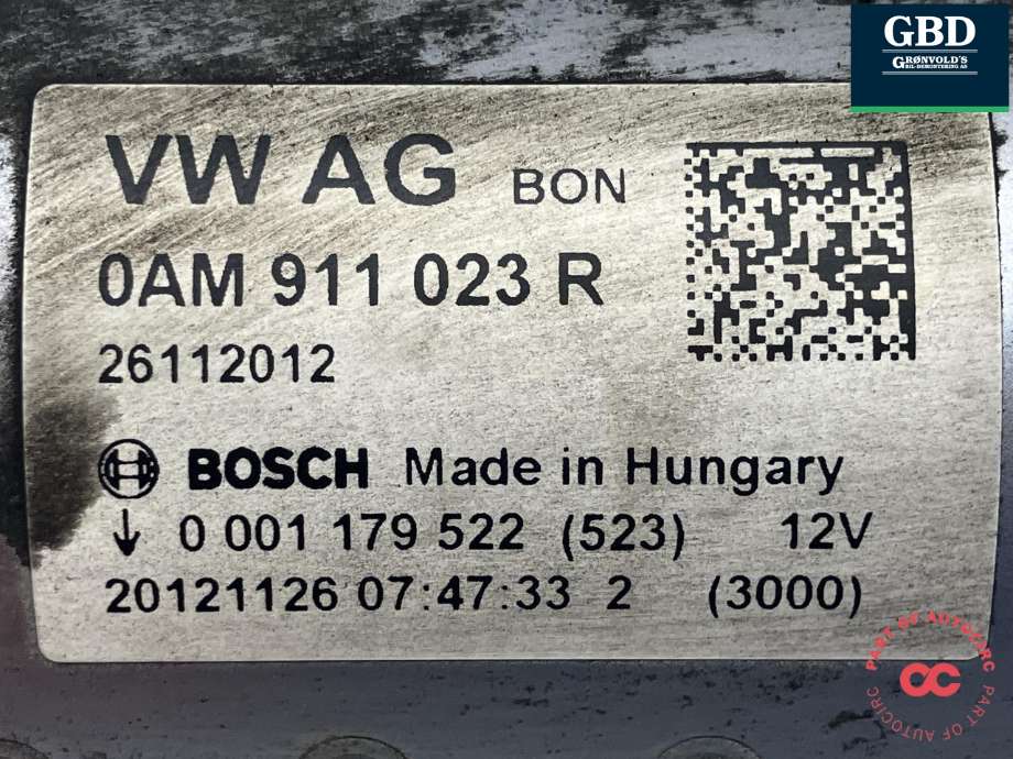 Starter til VW Golf VII 2012-2017 (Fase 1) (BOSCH||0AM 911 023 R|0 001 179 522)