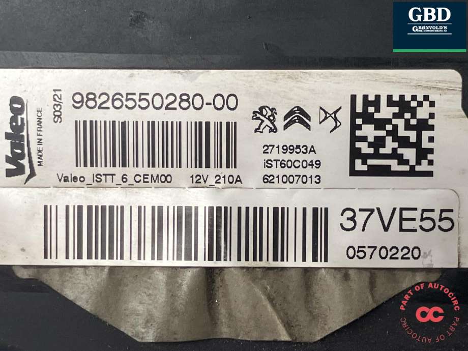 Dynamo diesel til Citroën Jumpy 2016-->> (Type III) (VALEO|98 265 502 80|2719953A)