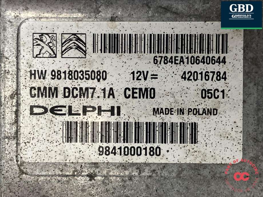 Styreenhet motor til Citroën Jumpy 2016-->> (Type III) (DELPHI||98 410 001 80|98 180 350 80)