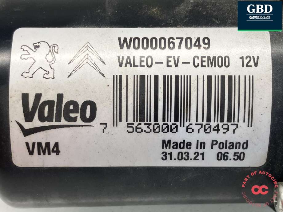 Viskermotor frontrute komplett m/overføring til Citroën Jumpy 2016-->> (Type III)  (VALEO||W000067049)