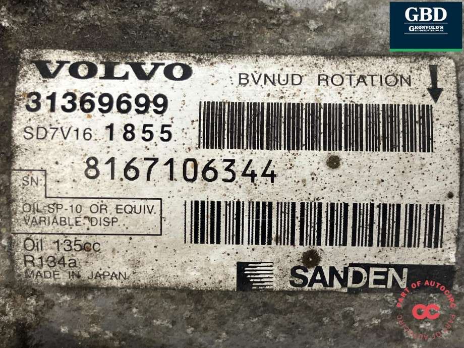 Aircondition kompressor til Volvo V60 2010-2013 (Type I, Fase 1)  
