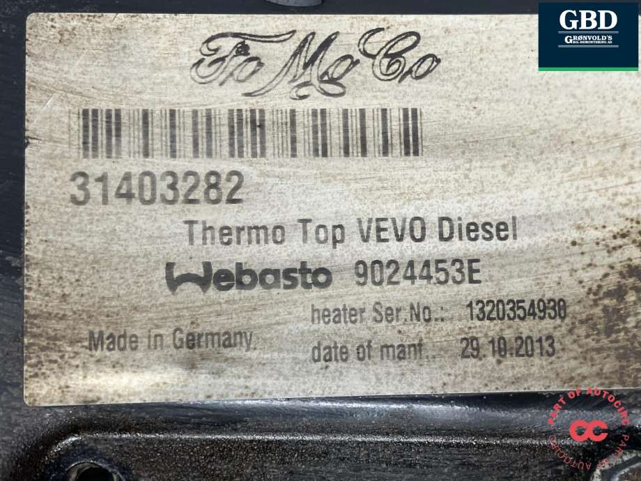 Dieselvarmer til Volvo V60 2010-2013 (Type I, Fase 1) (WEBASTO||31403282|9024453E)