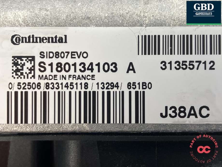 Styreenhet motor til Volvo V60 2010-2013 (Type I, Fase 1)  (CONTINENTAL|36000608|31355712|S180134103)