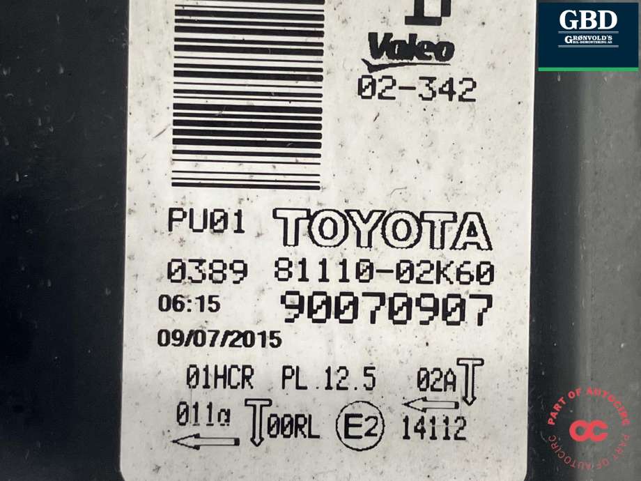 Frontlykt høyre full-LED til Toyota Auris 2015-2019 (Type II, Fase 2)  (VALEO|8113002K60|81110-02K60|90070907)
