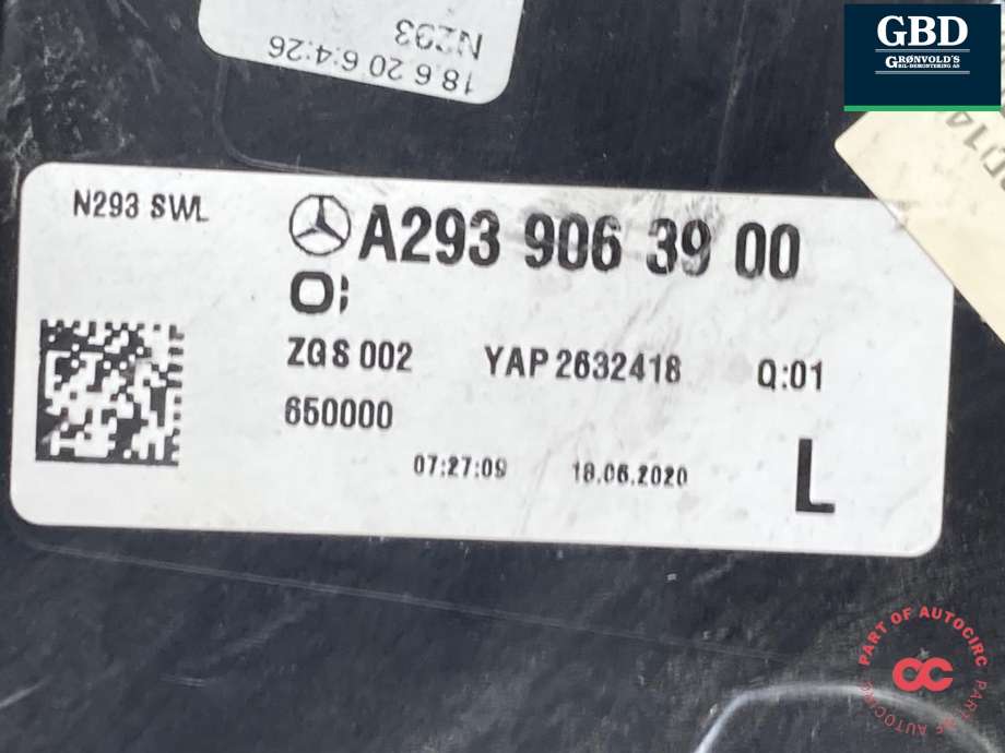 Baklykt venstre til Mercedes EQC 2019-->>  (A 293 906 21 01|A 293 906 39 00|)