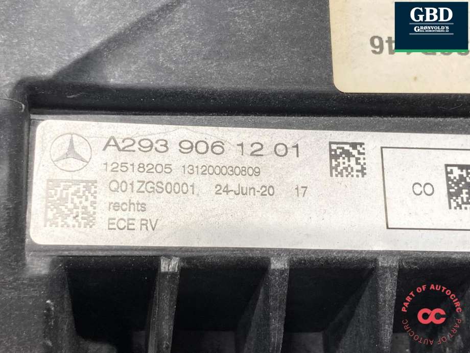 Frontlykt høyre full-LED til Mercedes EQC 2019-->>  (A 293 906 82 00|A293 906 12 01|)
