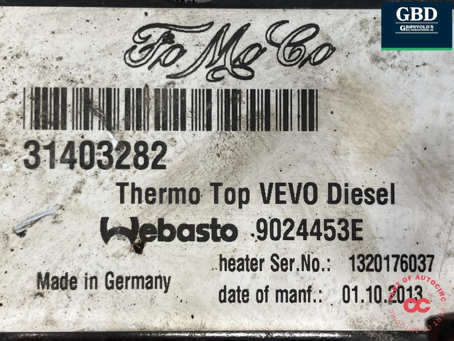 Dieselvarmer til Volvo V70 2007-2013 (Type III, Fase 1) (WEBASTO|30747415|31403282|9024453E)