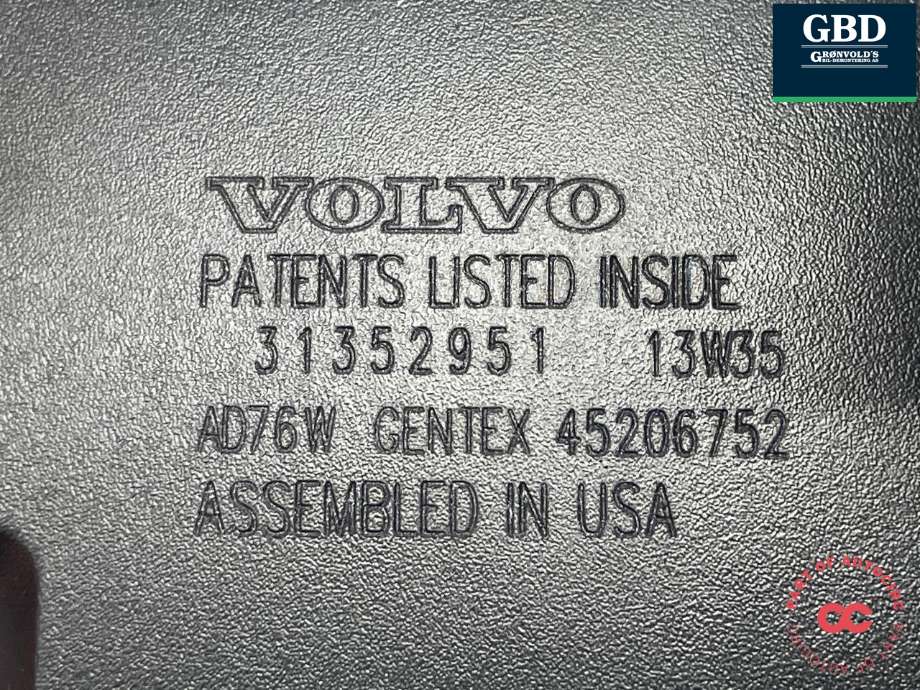 Speil innvendig til Volvo V70 2007-2013 (Type III, Fase 1)  (GENTEX|31402729|31352951|)