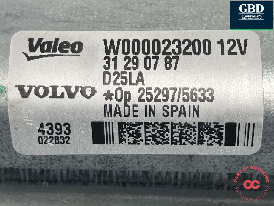 Viskermotor bakrute til Volvo V70 2007-2013 (Type III, Fase 1)  (VALEO|31290787|W000023200|)
