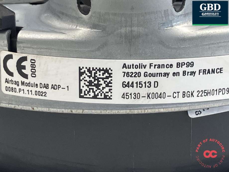 Airbag rattpute til Toyota Yaris 2020-->> (Type IV) (AUTOLIV||6441513 D|45130-K0040-CT)