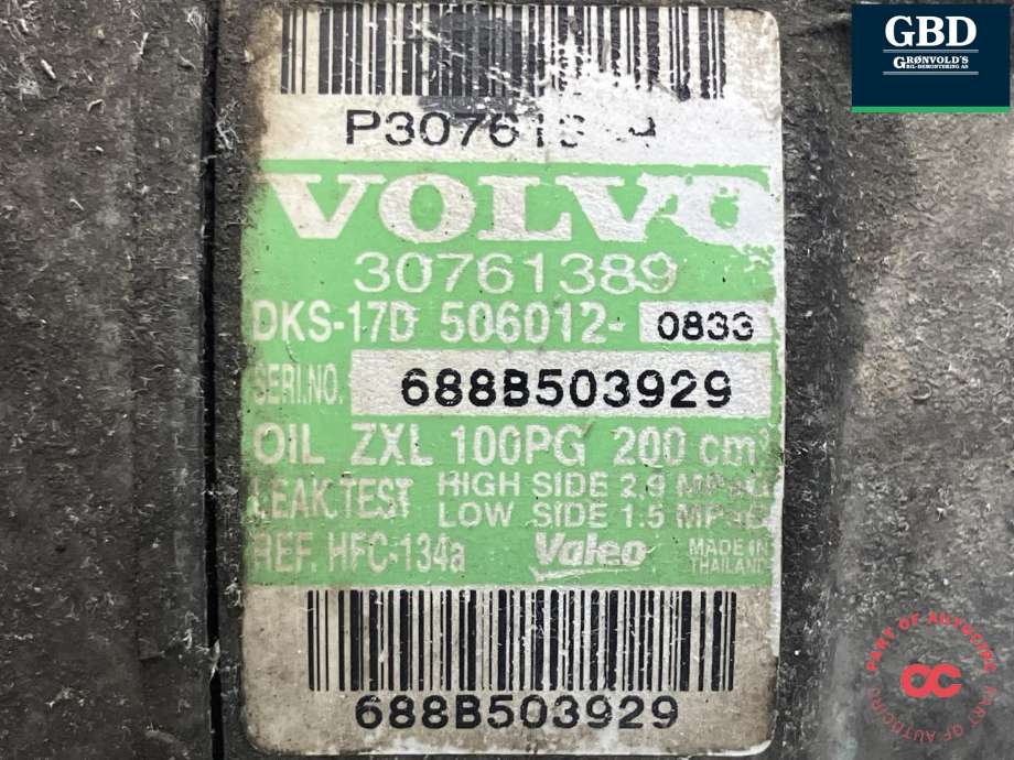Aircondition kompressor til Volvo XC90 2002-2006 (Type I, Fase 1)  (VALEO|36001066|30761389|)