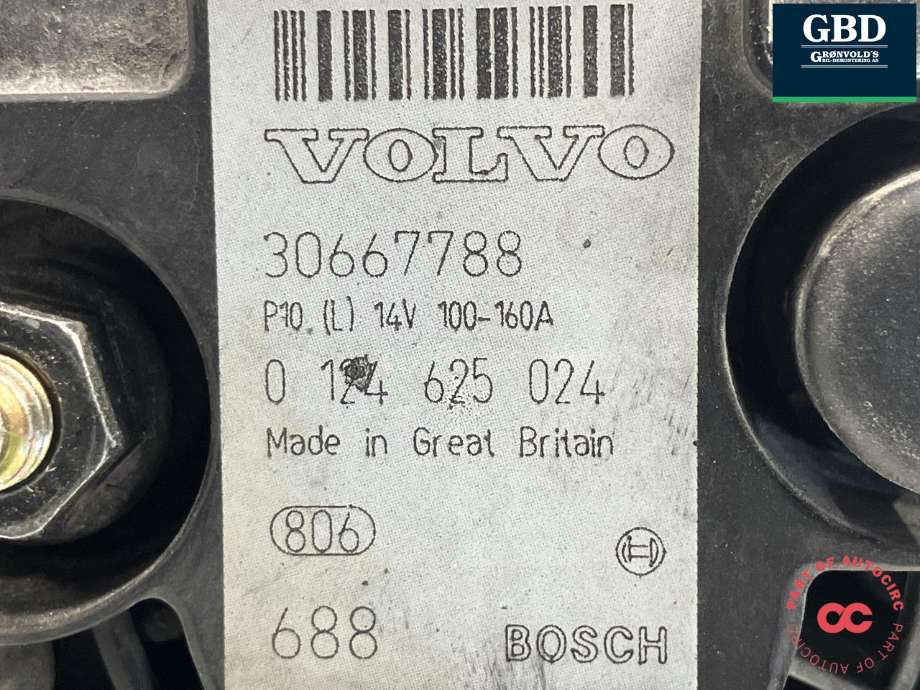 Dynamo diesel til Volvo XC90 2002-2006 (Type I, Fase 1) (BOSCH|36050266|30667788|0 124 625 024)