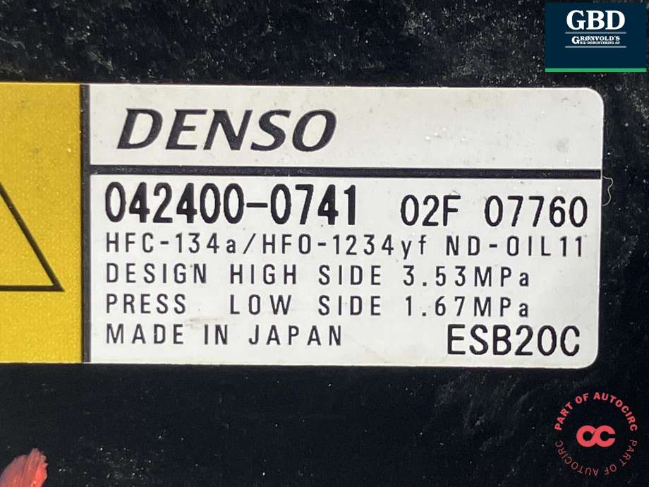 Aircondition kompressor hybrid til Toyota Yaris 2020-->> (Type IV) (DENSO|88370K0010|042400-0741|)