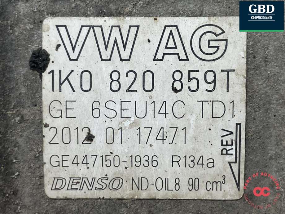 Aircondition kompressor til VW Passat 2011-2015 (B7) (B7) (DENSO|1K0 820 859 T|1K0 820 859 TX|GE447150-1936)