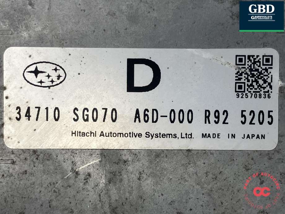 Styreenhet girkasse til Subaru Forester 2013-2019 (Type IV) (HITACHI|34710 SG070|A6D-000 R92 5205)