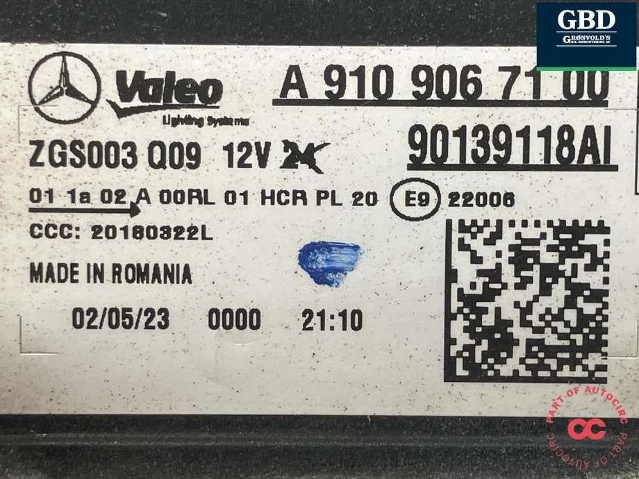 Frontlykt venstre full-LED til Mercedes Sprinter 2018-->> (907/910) (907/910) (VALEO|A 910 906 81 00|A 910 906 71 00|90139118AI)