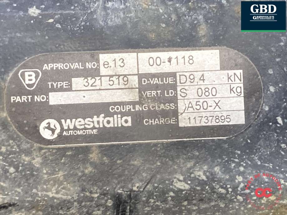 Hengerfeste til VW Caddy 2010-2015 (Type III, Fase 2)  (WESTFALIA|2K0 092 101 D|321 661 600 001|)