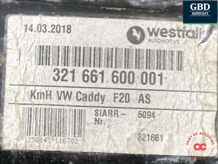 Hengerfeste til VW Caddy 2010-2015 (Type III, Fase 2)  (WESTFALIA|2K0 092 101 D|321 661 600 001|)
