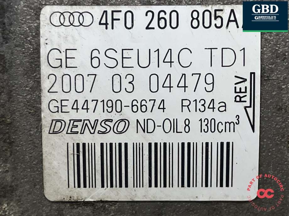 Aircondition kompressor til Audi A6 2005-2008 (Type III, Fase 1) (C6) (C6) (4F0 260 805  AE|)