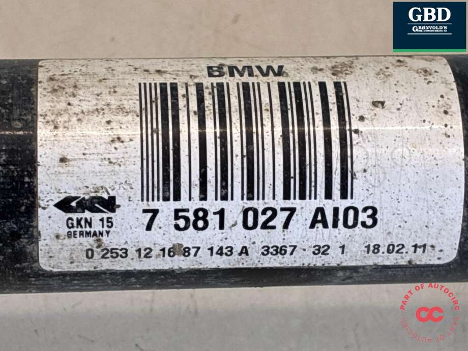 Drivaksel venstre bak, diesel/automat til BMW 5-Serie 2010-2017 (F10/F11) (F10/F11) (GKN|33 20 7 581 027|0 253 12 16 87 143 A|)