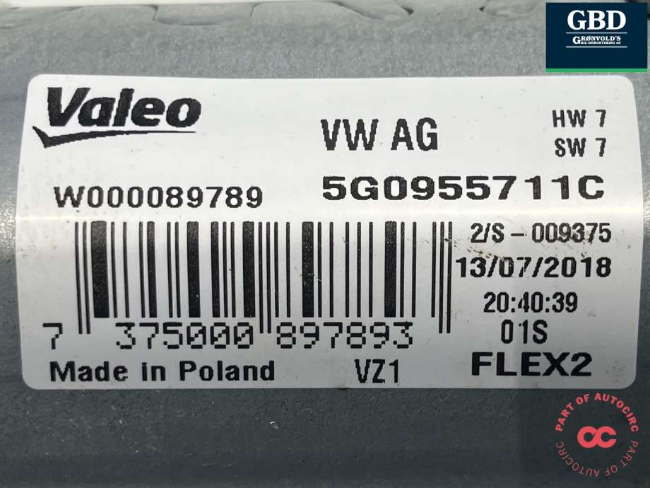 Viskermotor bakrute til VW T-Roc 2017-->> (VALEO|5G0 955 711 D|5G0 955 711 C|W000089789)