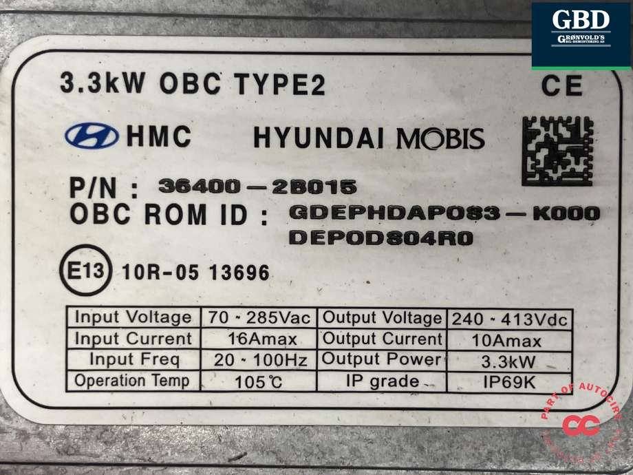 Batterilader (OBC - On Board Charger) til Kia Niro 2016-2021 (MOBIS||36400-2B015)